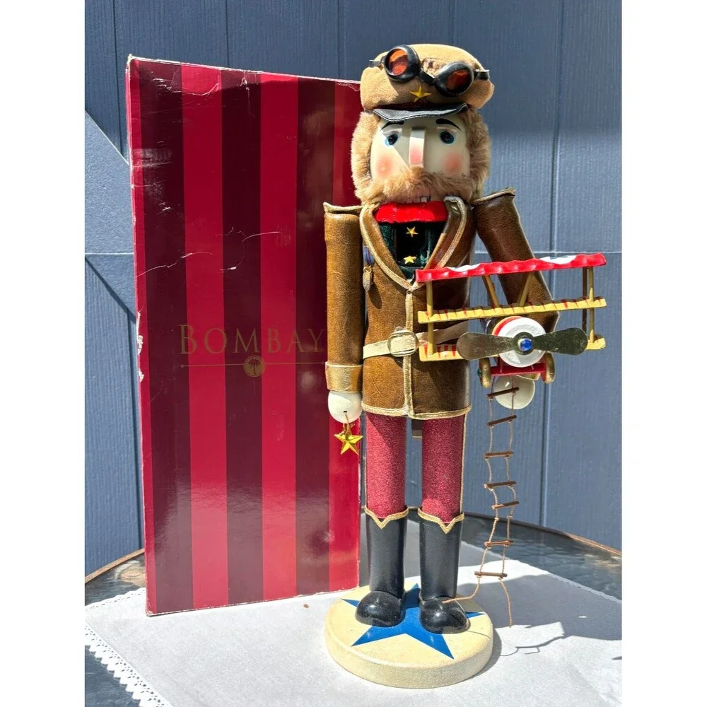Vintage Bombay Company Aviator Nutcracker Pilot with Model Plane 18